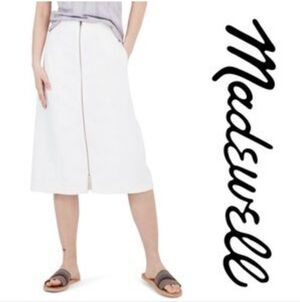 Madewell Rigid Denim Zip Midi Skirt in Tile White Size 25